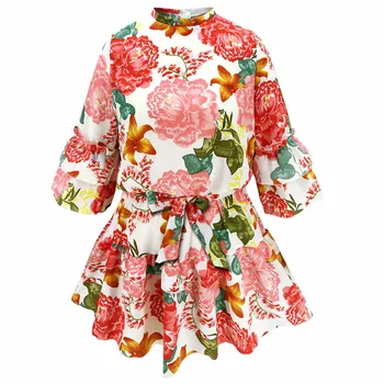 2020 Mados Tendencija Moterims Gėlių Spausdinti Pynimas Wrap Prarasti Suknelė Ponios Šalies Tvarstis Ilgomis Rankovėmis Mini Suknelė Vasaros Paplūdimio Vestitos