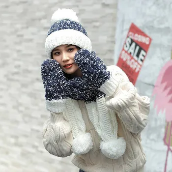 3Pcs Moterų Žiemą Šiltas Spalvotų Megzti Venonat Beanie Skrybėlių+Šalikas+Pirštinės Rinkinys