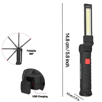 5 Režimai Portable LED Žibintuvėlis Įkraunamas Magnetiniu Žibintuvėlis LED Darbo Šviesos COB Tikrinimo Lempą, Lauko Kempingas Darbo Automobilį
