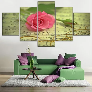 5 Skydelis Rožinės spalvos Rožių Žiedų Ir Rezultatas Muzikos Plakatas Modernių Namų Sienų Dekoras Tapybos Drobė Meno HD Spausdinti Paveikslėlį Namų dekoro