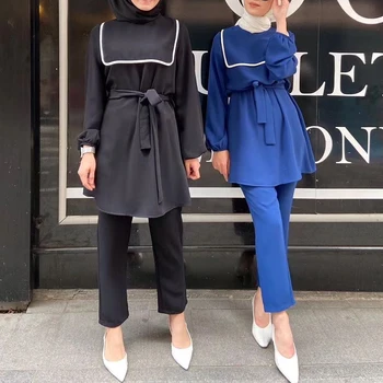 Abaja Turkija Dviejų dalių Musulmonų Rinkiniai Suknelė, Hijab Islamo Drabužių Abayas Moterų musulman Ansambliai 2 Vienetų komplektas maroko kaftan