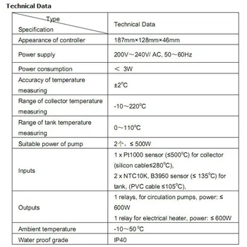 Ac100-240V Saulės Šildymo Sistemos Valdiklis Sr208C