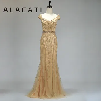 ALacati aukso vakarinę suknelę moteris 2019 naujas slidinėti kilnus renginys pokylių šeimininko rankų darbo zawalcowany prabanga prom vakarinę suknelę