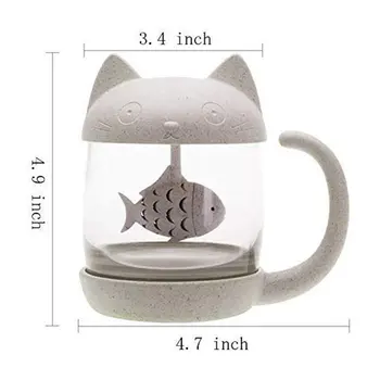 Animacinių filmų mielas kačiukas, stiklas, Stiklo grūdų ląstelienos PP Stiklo filtro puodelis su dangteliu karščiui atsparus Filtras taurės 1 vnt