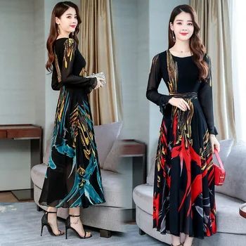 Ankstyvą rudenį, naujos moterų 2019 m. rudenį temperamentas moteriškas high-end užsienio stiliaus šifono suknelė