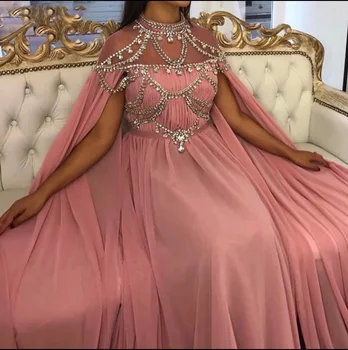 Arabų Ilgą Šifono Vakaro Suknelė Šalis Elegantiška Moteris Dubajus Caftan Kristalų Aukšto Kaklo Promenadzie Suknelė Oficialų Suknelė Chalatas de soiree
