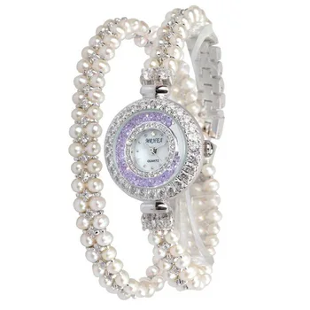 Autentiškas pearl vingiuotų kelių-žiedas deimantas moterų mados mados lentelė dreni kristalų laikrodžių ciferblatą žiūrėti