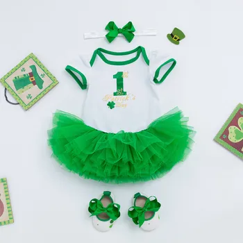 Baby girl Nustatyti St. Patrick ' s dobilų hoodie purus sijonas lankelis batus, 4 VNT Komplektus bamblys mergina trumpas rinkiniai L1217