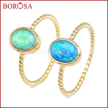 BOROSA 10VNT Naujas Aukso Bezel Ovalo Formos Japonijos Opal Perlus, Žiedai, Balta/Mėlyna Cheminių Opalas Žiedas Moterims Druzy Papuošalai ZG0239