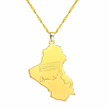 CHENGXUN Aukso Spalvos Irako Respublikos Žemėlapis Pakabukas Karoliai, Papuošalai Žemėlapis Irako Vėrinius Vyrai Moterys Grandinės Choker
