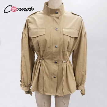 Conmoto atsitiktinis džinsus mygtuką rudenį striukės ilgomis rankovėmis raišteliu tranšėjos paltai kišenėje moterų Streetwear ponios diržas laisvas paltai