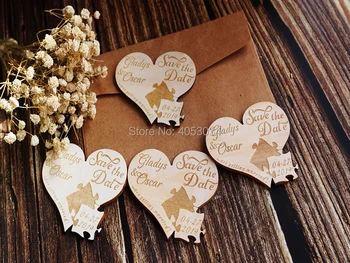 Custom Širdies vestuvių išsaugoti data magnetai, medienos vestuvių Šaldytuvas Magnetai su puzzle stiliaus