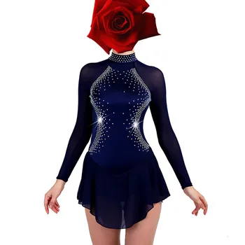 Dailiojo Čiuožimo Suknelė Moterims mergina Ledo Čiuožimo Suknelė tamsiai mėlyna Gimnastika Kostiumas užsakymą kalnų krištolas raudona B096