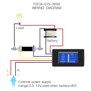 Daugiafunkcis Battery Monitor Matuoklis,0-200V,0-300A (Plačiai Taikomas 12V/24V/48V RV/Automobilio Akumuliatoriaus) LCD Ekranas Skaitmeninė Dabartinės Tūrio