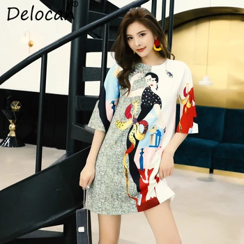 Delocah Naujas 2019 Moterų Pavasario Vasaros Suknelė Kilimo Ir Tūpimo Tako Mados Dizaineris Spalvingas Deimantų Simbolio, Derliaus Elegantiškas Suknelės