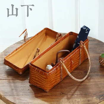 Derliaus bambuko kelionės nešiojamų arbatos rinkinys talpinimo maisto langelį Japonų arbatos maišelį bambuko pirkinių krepšelį Kinijos iškylą krepšelį