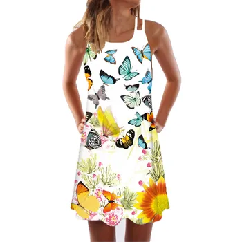 Derliaus Boho Paplūdimio Suknelė Moterų Berankovis Vasaros Paplūdimio Išspausdinta Trumpa Mini Suknelė Vasaros Išpardavimas Atsitiktinis Kaklaraištis Patogus Suknelės S-L5