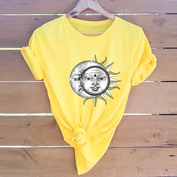 Europos Stiliaus Moteris Marškinėlius Mados Mėnulis Saulės Spausdinimo Tee Viršų Moteriška T Shirt Marškinėliai Moterims Goth Tee