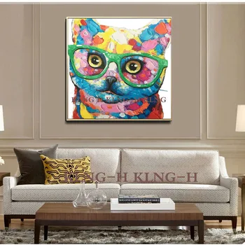 Gato nuodėmė marco con gafas pintura al óleo sumalti arte cuadro lt lienzo abstracto hecho a mano moderno para sala de estar decoració