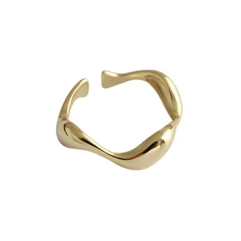 INS Minimalistinis, Paprastas nereguliarus banguoti sklandžiai moterų žiedas Aukso rodis padengtą 925 Sterlingas Sidabro Žiedas