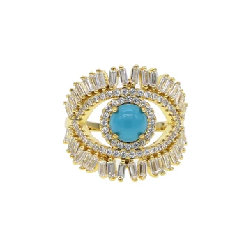 Kalėdų dovana Prabangūs turkijos blogio akių papuošalų žiedas Aukso spalvos Batono, aišku, cz mėlyna turquises pagrindinis akmuo mielos moterys, gražūs žiedai