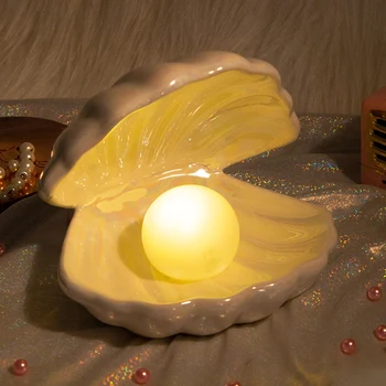 Karšto Keramikos Shell Perlų Naktį Šviesos Fantazija Undinė Fairy Miegamojo, Naktiniai Staleliai, Lempa Saugojimo Apšvietimo Namų Dekoro Gimtadienio Dovana Shippin