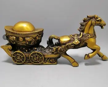 Kinija Kolekcija antikvariniai žalvaris Arklių TRAUKTI transporto priemonės Yuanbao Išdrožti vaizdo Z221