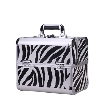 Kosmetikos krepšys Profesionalus makiažas Atveju, kosmetikos dėžutės didelės talpos Aliuminio Du Sluoksnis Grožio Moters Makiažas Lauke Zebra