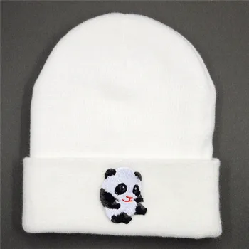 LDSLYJR Panda Gyvūnų siuvinėjimas Medvilnės Tirštėti megzti skrybėlę žiemą šiltą kepurę Skullies bžūp beanie skrybėlių vyrų ir moterų 174