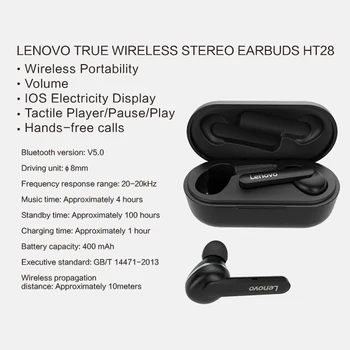 Lenovo HT28 TWS Bluetooth 5.0 Tiesa, Belaidės Ausinės Veikia Sporto Stereo Giliai B Hifi Triukšmą Ausinės