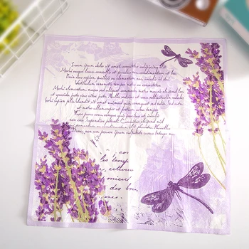 Lentelėje derliaus violetinė Vystyklų popieriaus, audinio, printe gėlių levandų dragonfly nosinė, dekupažas servilletas vestuves dekoras