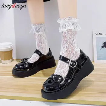 Lolita Batai platformos harajuku Korėja batai Mary Janes Batai Moterims, platforminiai Batai Lakinės Odos Mergaičių Batai Kniedės Laisvalaikio Bateliai