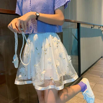 Lolita girl elastinga aukštos juosmens universalus pettiskirt-line saldus akių siūlės siuvinėjimo sijonas Cos vasaros 2020 m.