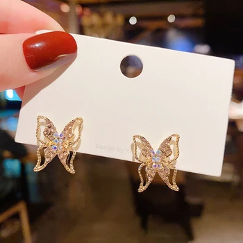 Mados Mielas Aukso Spalva Crystal Butterfly Stud Auskarai Moterims korėjos Stiliaus Mados, Šaliai, Papuošalai Pendientes Didmeninė C027