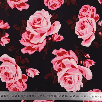 Medvilnės sateen pink rose black raštuoto audinio siuvimo moterų, drabužių, baldų apmušalų audinio vestuvinė suknelė iki 140cm plotis