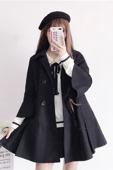 Moko Japonų Stiliaus Vidutinio Ilgio Vilnoniai Paltai Moterims Rudens ir Žiemos 2020 Naujų Studentų Mielas Juosmens-Stora Vilnonių Paltų Mados