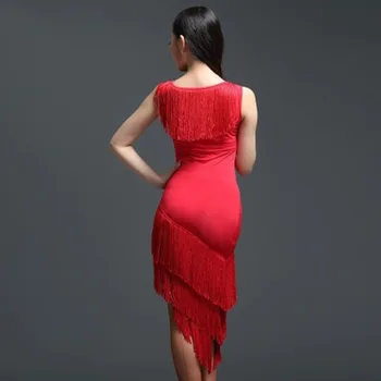 Moteris Juoda Raudona Lotynų Šokių Viršūnes+Kutas Sijonas Kostiumas Sexy Lady Cha Cha Tango Pramoginiai Lotynų Šokių Kostiumai Lotynų Šokių Sijonas Moteris