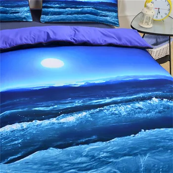 Mėnulis&Vandenyno Antklode Padengti Nustatyti Lova Skleisti 3D Spausdinimo Patalynė, Minkšta Mėlynos spalvos Patalynės Komplektas Twin king Size Comfortet patalynės komplektai pagalvės užvalkalą