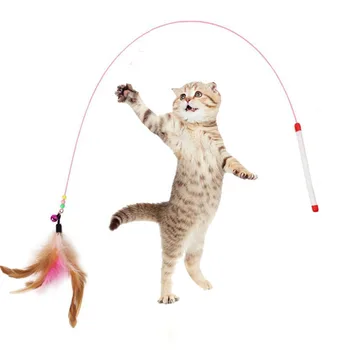 Naminių Kačių Žaislai, Spalvos Plunksnų Interaktyvių Produktų Lanksčios Plieno Vielos Plastikinė Rankena Funny Cat Stick su Bell Pet products