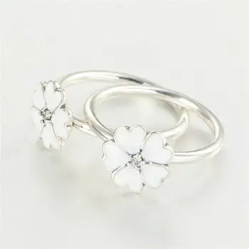 Naujas 925 Sterlingas Sidabro Cherry Blossom Emalio Modelis Sužadėtuvių Žiedas, Vestuvių Žiedai Atitinka Europos Prekės ženklų Papuošalai RIP142