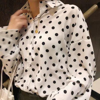 Naujas mados prekės ženklo pavasario stiliaus moteriški Drabužiai OLIS Palaidinės POLKA DOT šifono Marškinėliai Moteriška Ruožtu-miesto Apykaklės viršūnes vetement femme