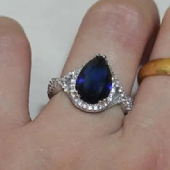 Nekilnojamojo Kieta 925 Sterlingas Sidabro Vestuviniai Žiedai, Moterų, Prabangos lašas, Mėlynas Safyras Vestuvinis Žiedas Papuošalai