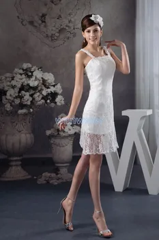 Nemokamas pristatymas 2016 naują atvykimo karšto pardavimo mados dizaino kelio Ilgis undinė pasirinktinis dydis/spalva trumpas baltas nėrinių bridesmaid suknelę