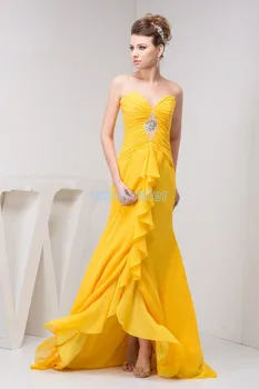 Nemokamas pristatymas 2018 kurti naujų atvykimo karšto užsakymą kristalų suknelė prabangos nekilnojamojo foto mažų traukinį geltono šifono bridesmaid suknelę