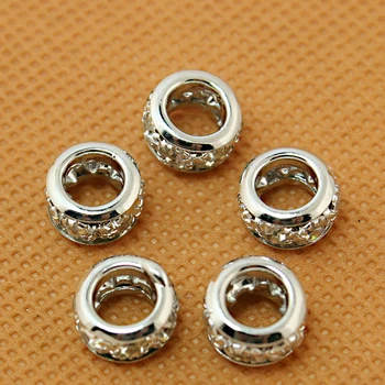 NiceBeads 5*10 mm 2vnt Roundell Formos sidabrą, Padengtą Krištolas kalnų krištolas Tarpiklis Granulės, tinkami Europos Apyrankę & Fashion Jewelry