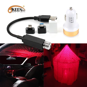 OKEEN 2vnt LED Automobilio Stogo Star Naktį Žibintai Raudona Projektoriaus Šviesos Interjero Aplinkos Atmosferą Galaxy Lempos Apdailos Šviesos su USB