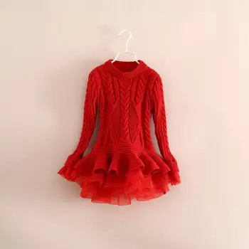 Pavasarį, Rudenį Naujų Mergina Dress Mezgimo Medvilnės Organza Apačioje Vaikų Megztinis Suknelė Vaikų Drabužių C29