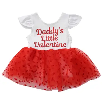 Pudcoco 0-3Y Baby Girl Valentino Dieną TĖTIS VALENTINO Laišku Spausdinimo Stiliaus Suknelė Bodysuit Širdies Raudonų Akių Suknelė trumpomis Rankovėmis