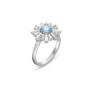 QSJIE Aukštos kokybės SWA, ryškiai mėlynos spalvos chrizantemų, madingi ir madinga panele žiedas Žavinga mados juvelyrika