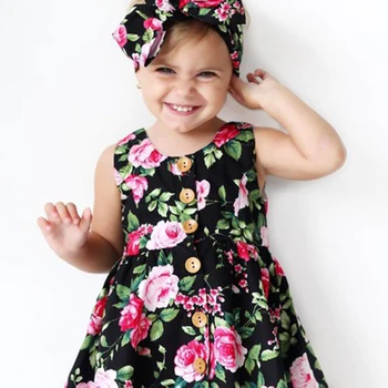 R&Z vaikų suknelė 2019 m. vasarą naujų mergaičių medvilnės berankovis suknelė gėlių camisole suknelė siųsti lankas plaukų juosta